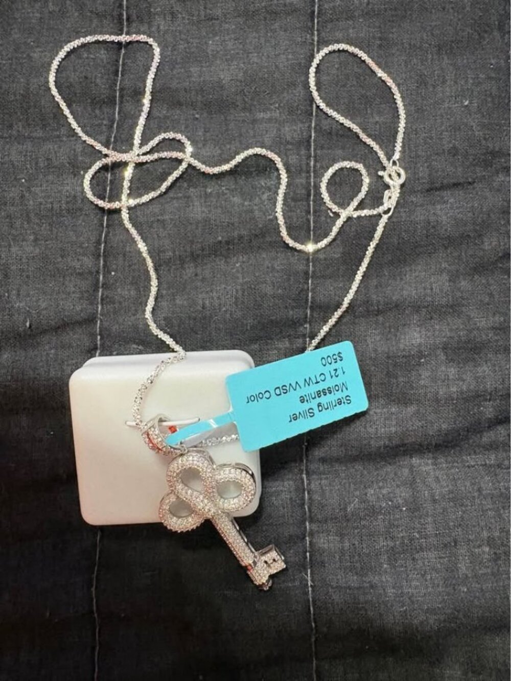Sterling Silver Moissanite Key Necklace 1.21 CTW